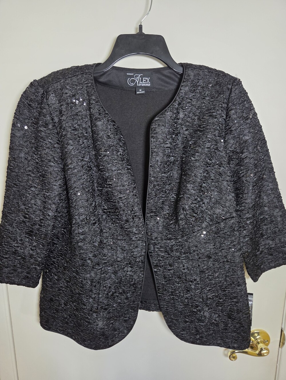 NWT Alex Evenings Jacket Womens XL Black Open Shimmer Metallic Holiday Party